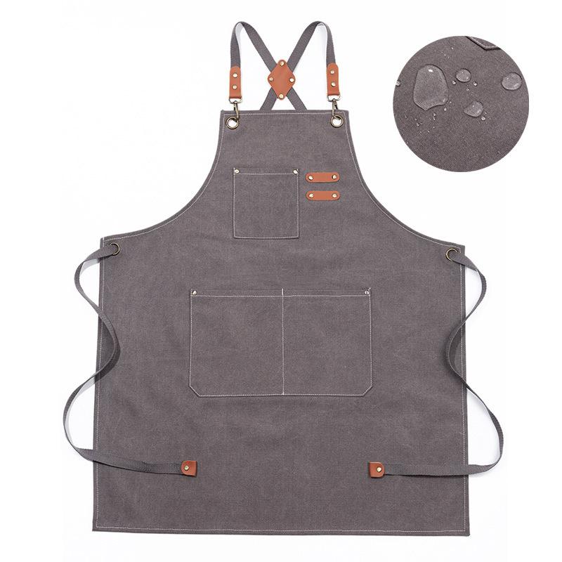 New Fashionable Waterproof Canvas Kitchen Apron Women's Men's Chef Work Apron Barbecue Restaurant Bar Store Cafe Beauty Nail Studio Uniforms