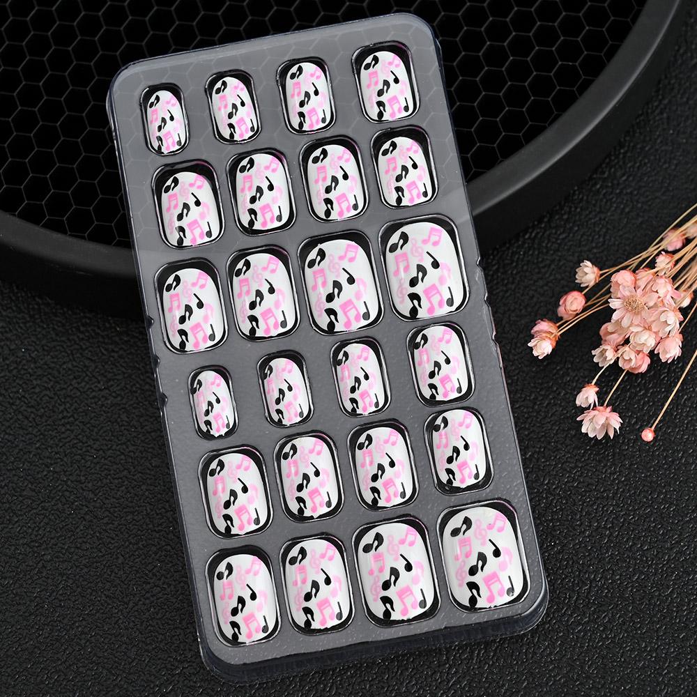 24pcs/box Candy Kids False Nail Cartoon Full Cover Press On Fake Nails Tips Kawaii Acrylic Artificial Fingernails for Girls