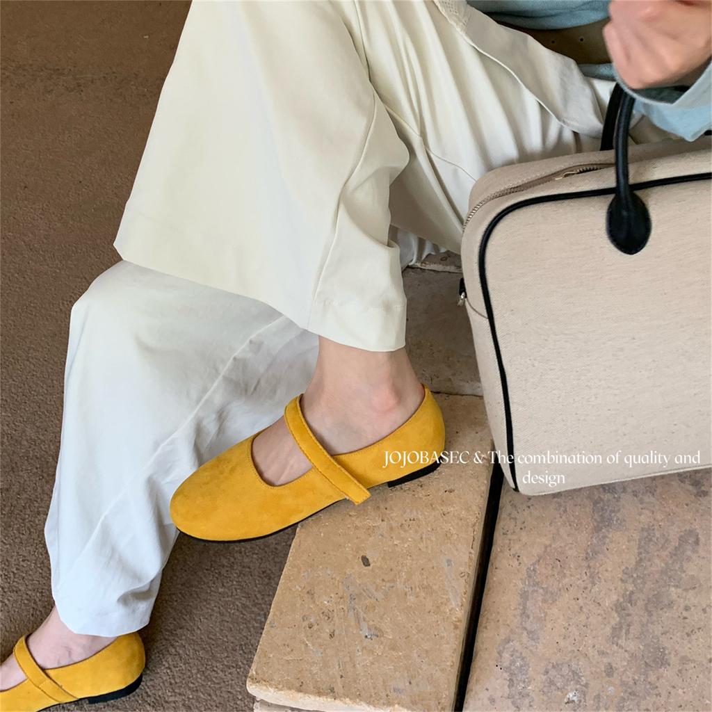 French retro suede ballet single shoes women's 2025 autumn new Korean version one-word strap flat Mary Jane women's shoes