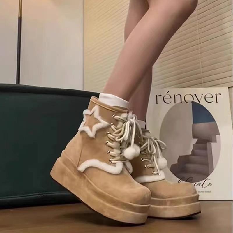 Cute hairball huge good-looking thick-soled snow boots children's 2025 autumn and winter new plush warm short boots fluffy boots