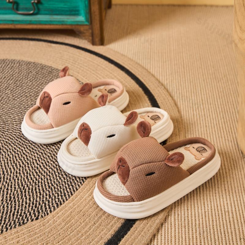 Fashion Capybara Women Cotton Linen Slippers Cute Cartoon Spring Summer Breathable Indoor Slides Female Couple Home Slipper Wholesale