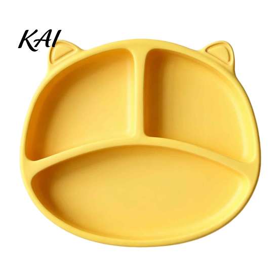 Silicone Suction Plate for Toddlers, Cute Bear Shape Unbreakable Divided Toddler Tray Baby Bowl, Non Slip Feeding Infants And Kids Easy Clean Dish