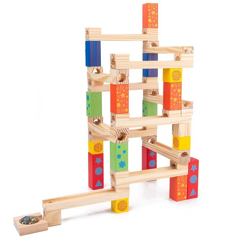 

Children s Intellectual Ball Track Building Blocks Stacked High Marble Slide Assembly Parent-Child Interactive Tabletop Wooden Toys