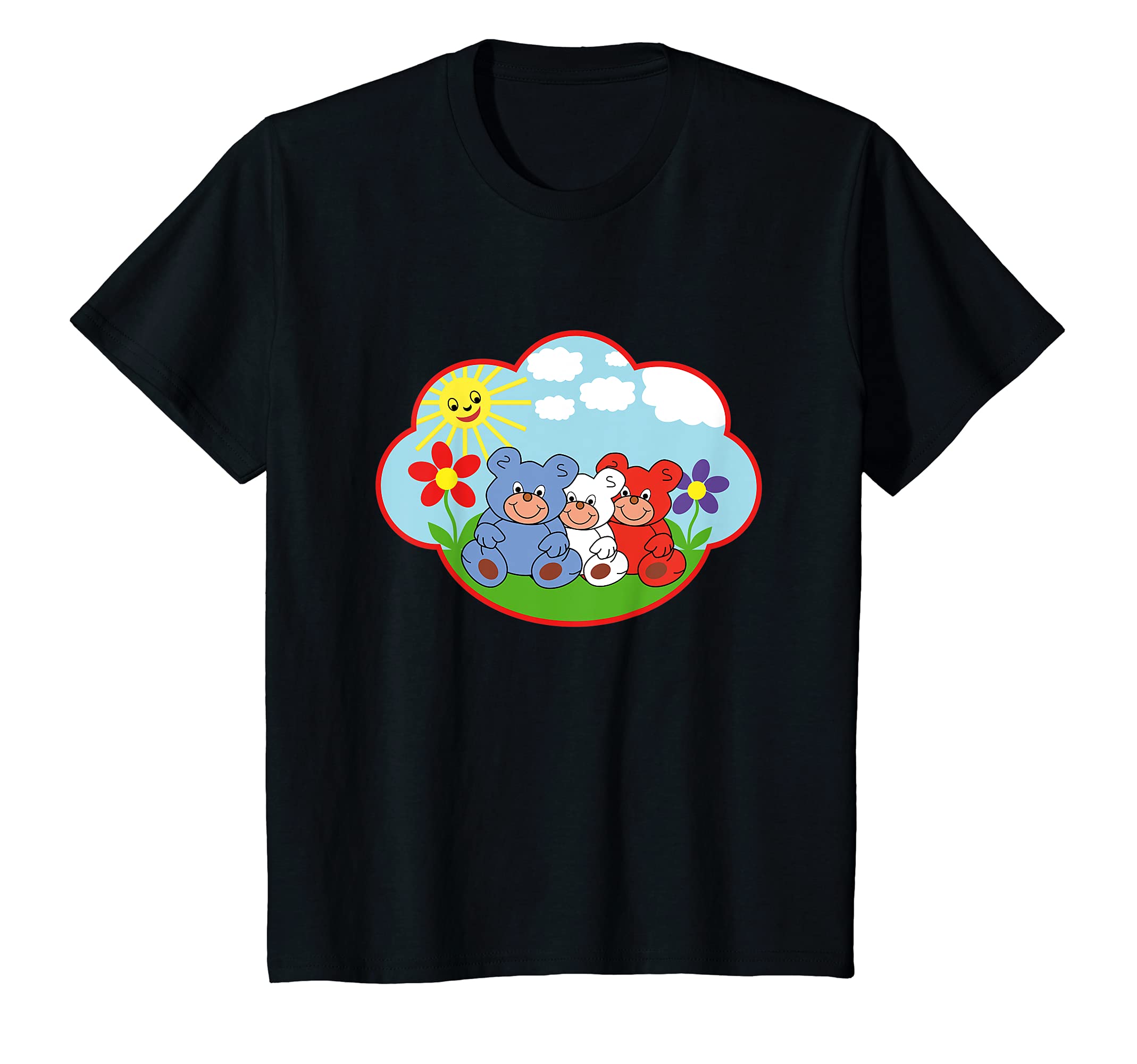 

Детская забавная футболка с плюшевым мишкой, солнцем, облаком и цветком