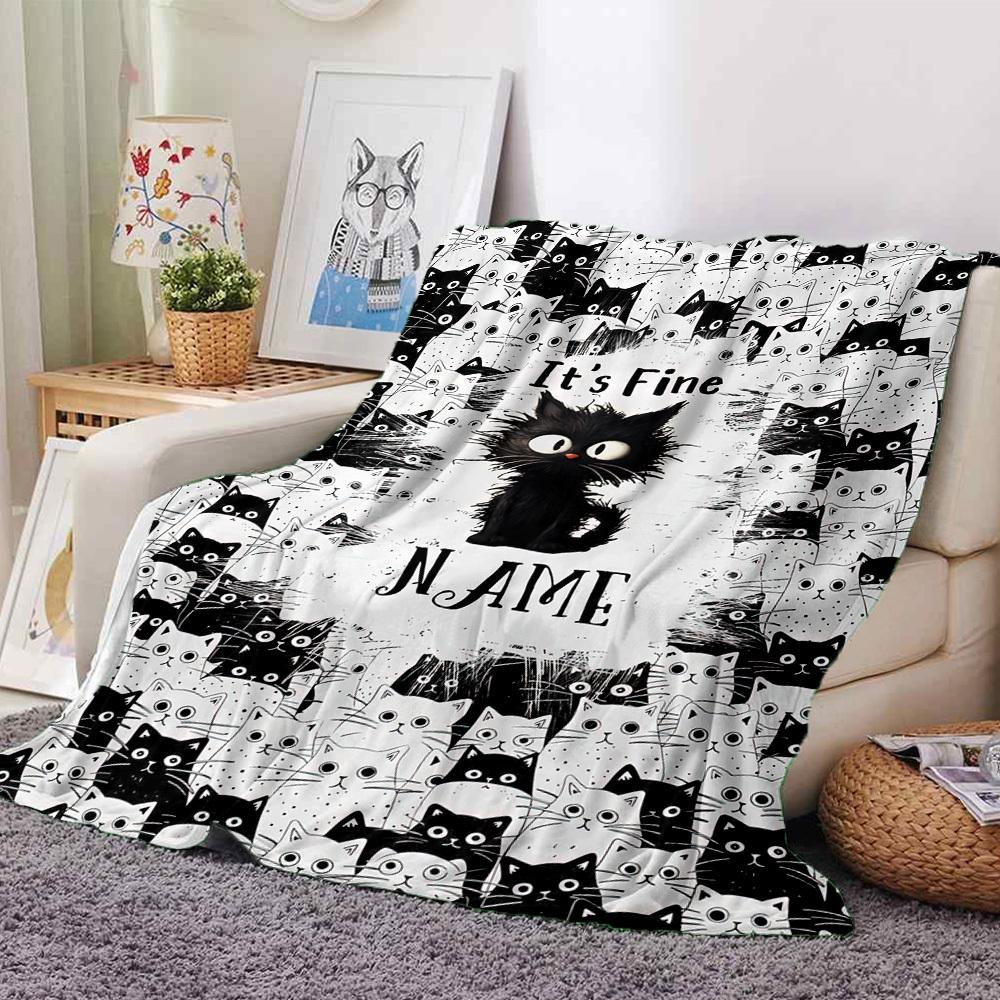 Black Cat Amongst White Cats 'It'S Fine' Message Throw Blanket Customize Text Warmthful Decor For Sofa Couch Office Bed Picnics Four Seasons Universal