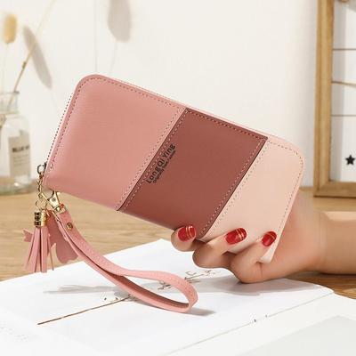 Women'S Three Color Patchwork Wallet Long Female Hit Color Zipper Coin Purses Fashion Tassel Card Holder Clutch Money Clip