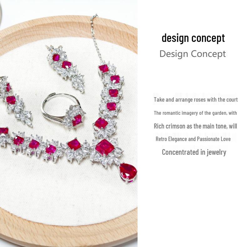 Gessen Jewelry: Elegant Red Zirconia Earrings, Ring & Pendant Set