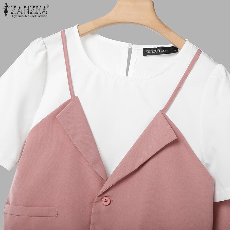 ZANZEA Women Patchwork Short Sleeve Blouse and Pants Summer Two Piece Suit Sets