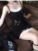Black Butterfly Lace Low-Neck Camisole Dress - Sexy Waist-Cinched Slim Fit Skirt for Women