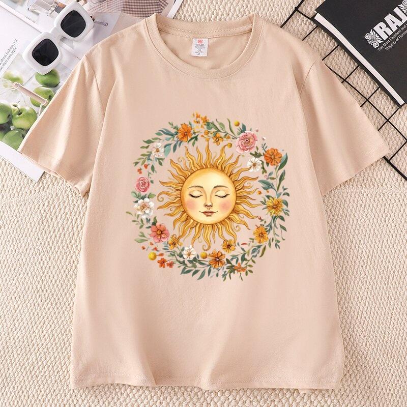 Boho Spiritual Sun TShirt Unisex Unisex Cute Bohemian Tee Mystic Moon Phase T Shirt Casual Round Neck Printed Cotton Short Sleeve