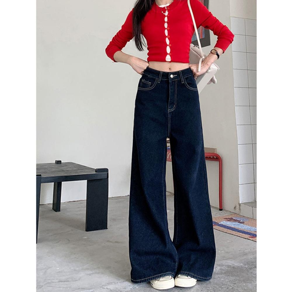 Loose Straight-leg Pants Autumn and Winter New Denim Trousers Women's Versatile Drape Hip-covering Washed Floor Pants, Trendy