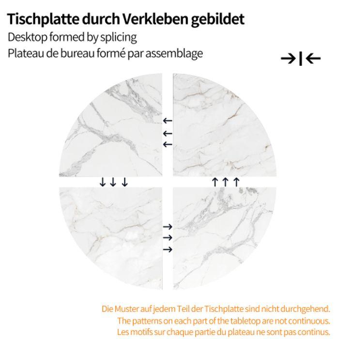 Table Ronde - MUVOE - 100x100 Cm - MDF Marbré - Pieds En Métal Noir - 4 Places