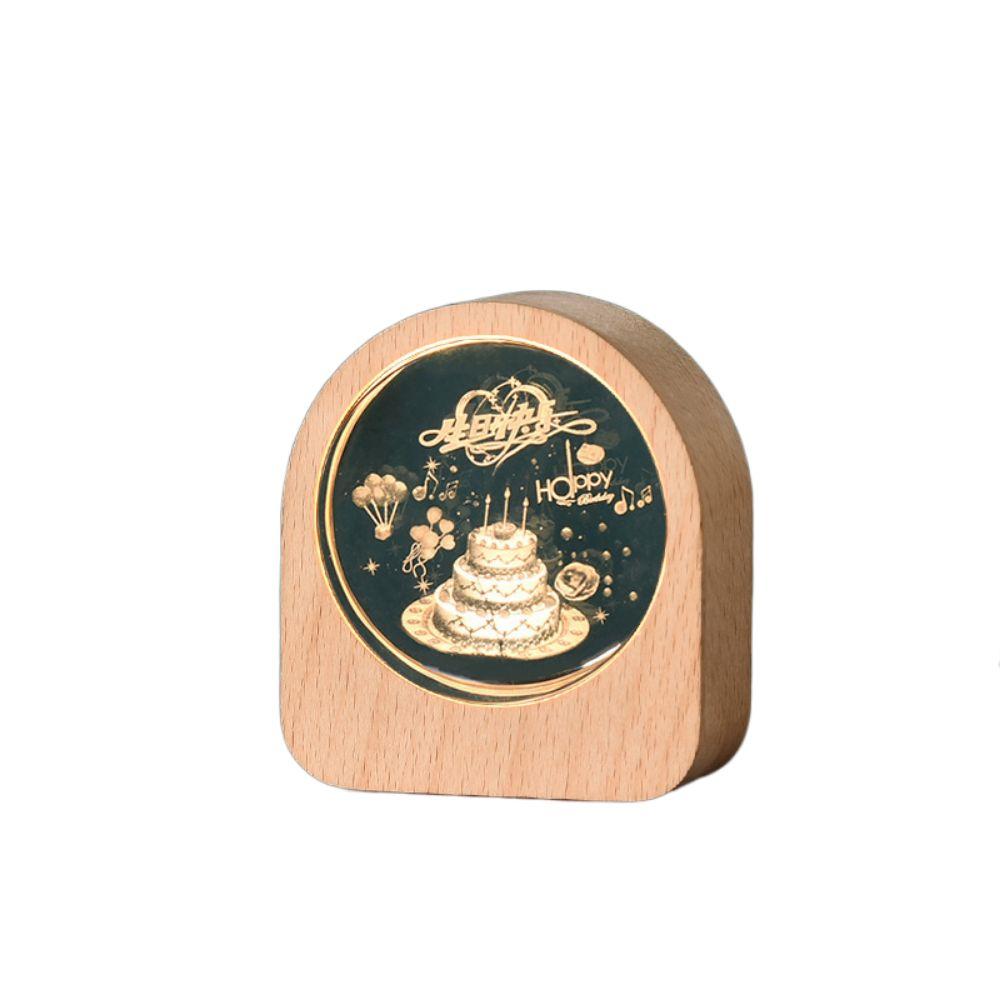 Warm Lights 3D Engraved Lamp Wooden Base Plug and Play Wood Crystal Night Light Decorative Laser Engraved