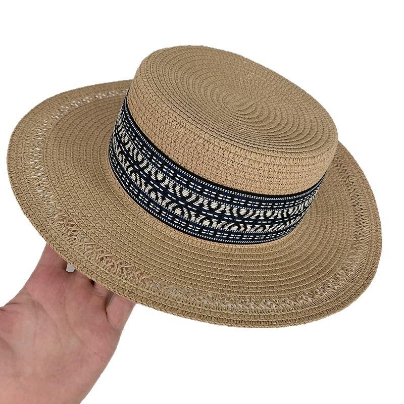 Bohemian Flat Top Straw Hat Children Summer Vacation Beach Sunshade Sun Hat Versatile French Top Hat