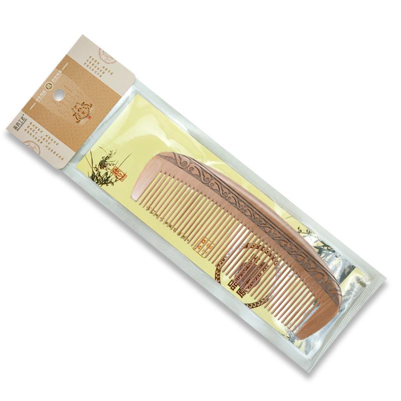 Handmade Old Nanmu Solid Wood Comb: Thickened Double-Sided with Carved and Printed Design - Perfect Gift from Scenic Spots