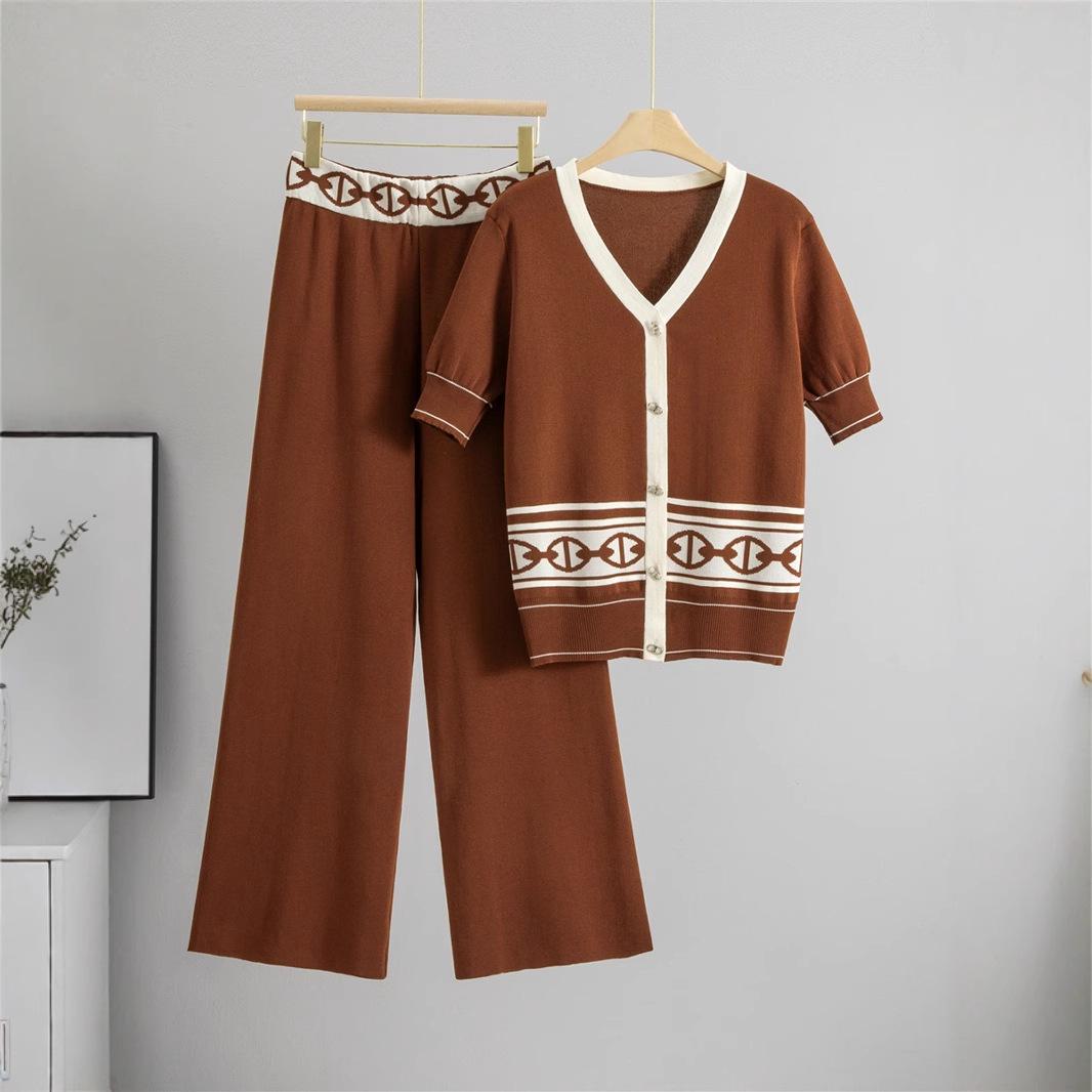 

Women s Summer Knit Top & High-Waist Pants Set One Size
