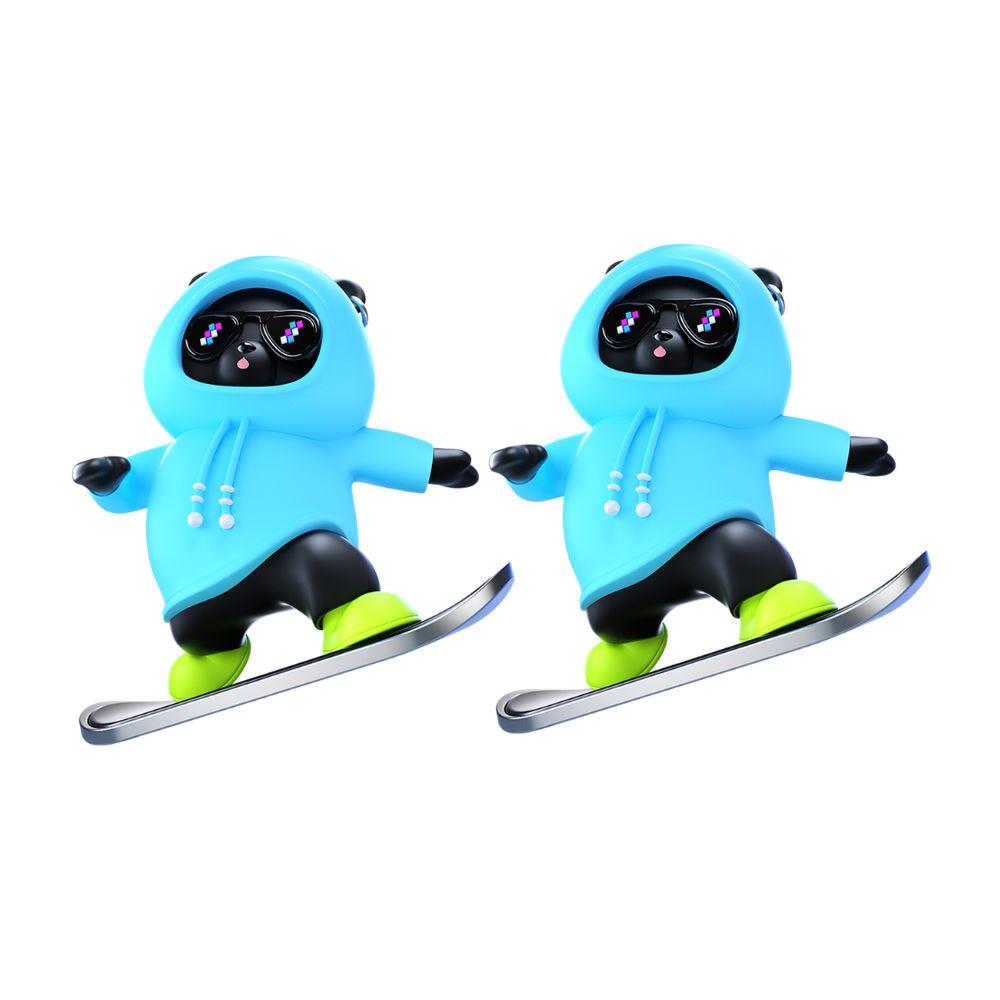 2PCS Panda Dashboard Ornaments Skateboard Car Decoration Moving Bear Slide Decorative Moving Doll Car Sliding Skate Figure