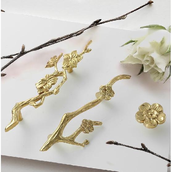 Cabinet Hardware 2Pack Chinese Style Pure Copper Handle Wardrobe Drawer Handle Antique All Copper Cabinet Cabinet Door Handle,Plum Blossom Type Large