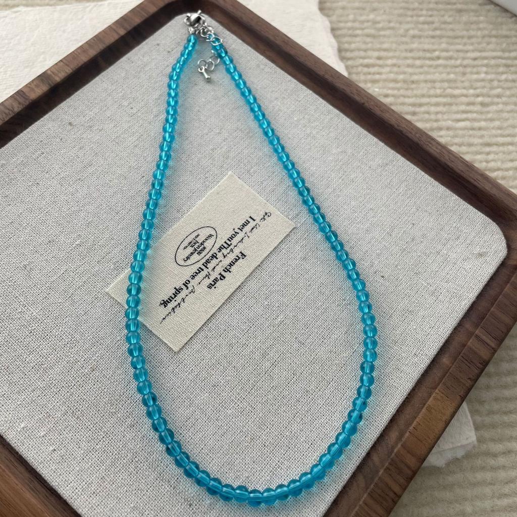 Summer ice blue high-transparency crystal necklace, sea blue treasure color niche collarbone chain, women's personality cold and simple