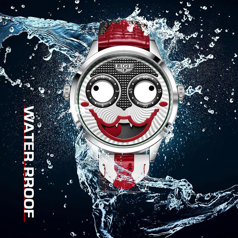 LIGE mens wristwatch Clown Dial Unique Strange Fashion sports military watches men clock Waterproof quartz Watches Gift For Men