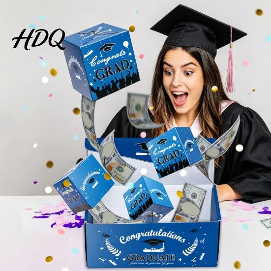 Durable Cardboard Gift Box 2026 Graduation Explosion Box DIY Pop Up Money Holder Pop-up Folding Bounce Cash Card for Grad Party Supplies Confetti