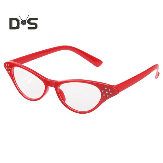 Unisex Glasses Retro Kitty Eye Frame Transparent Lens Clear View Strong Hinge Halloween Cosplay Glasses Parties Clubs Eyewear