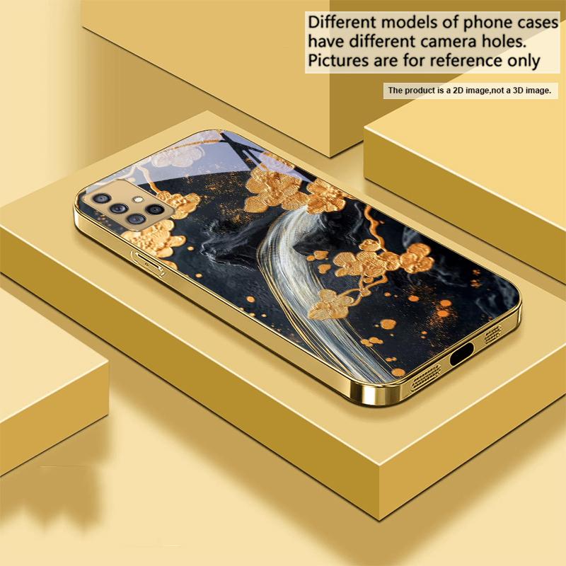 Goldener Zweig For Samsung A 31 32 A33 A34 35 14 A15 13 16 25 26 50 52 53 54 55 56 70 71 72 73 Goldene Glas-Handyhülle