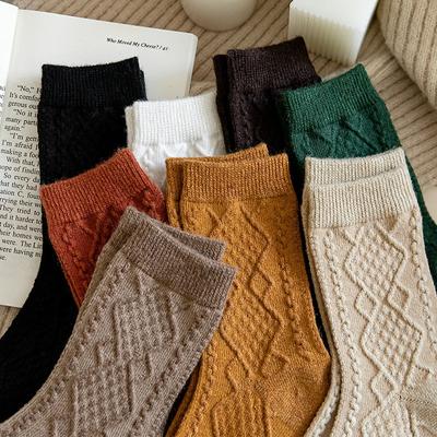 1/5 Paar Winter Kaschmirwolle Damen Socken Einfarbig Japanischer Stil Lange Socken Damen Mädchen Thermisch Streetwear Crew Socke