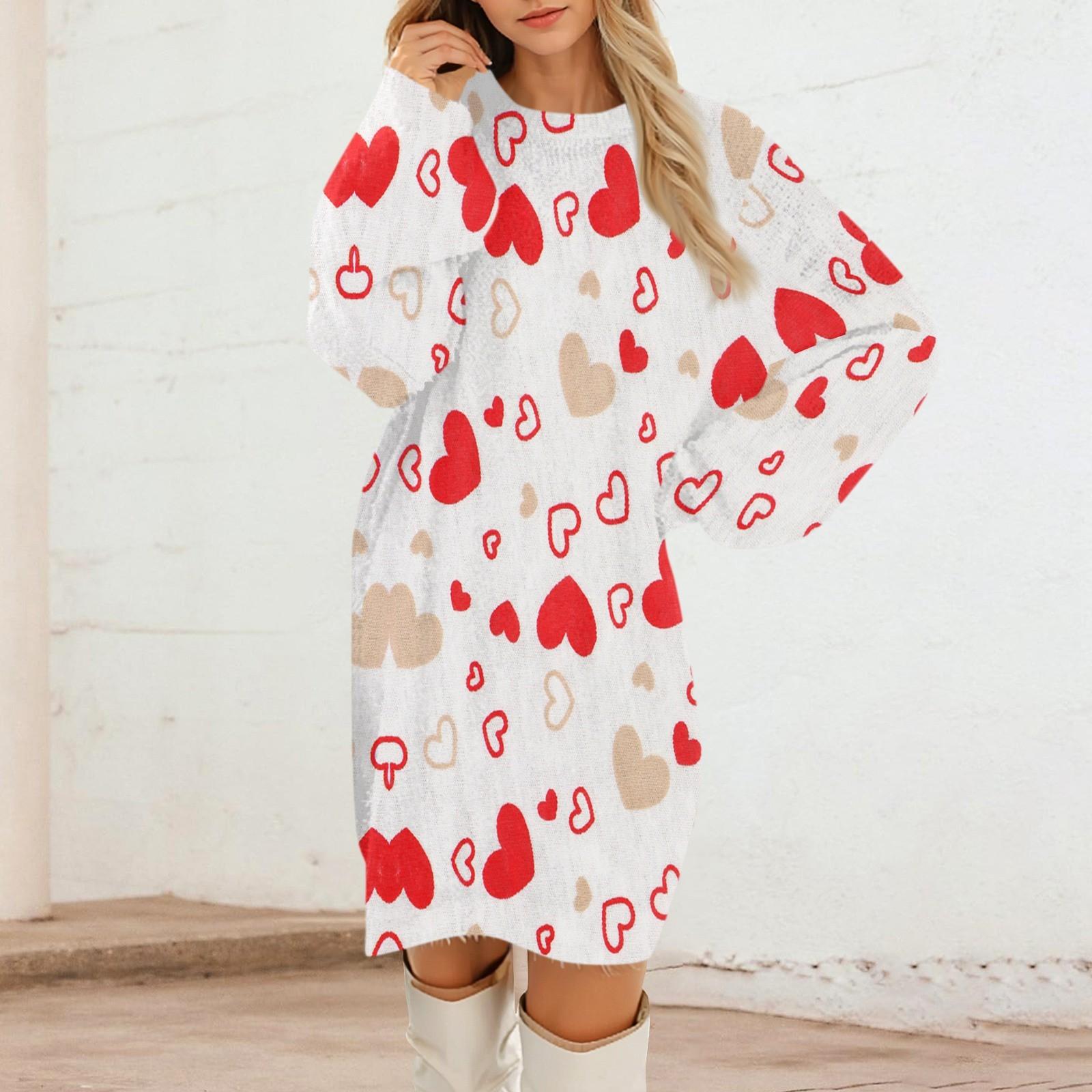 

Женские повседневные платья с круглым вырезом и длинным рукавом на День святого Валентина из плюша в градиентную клетку M красный