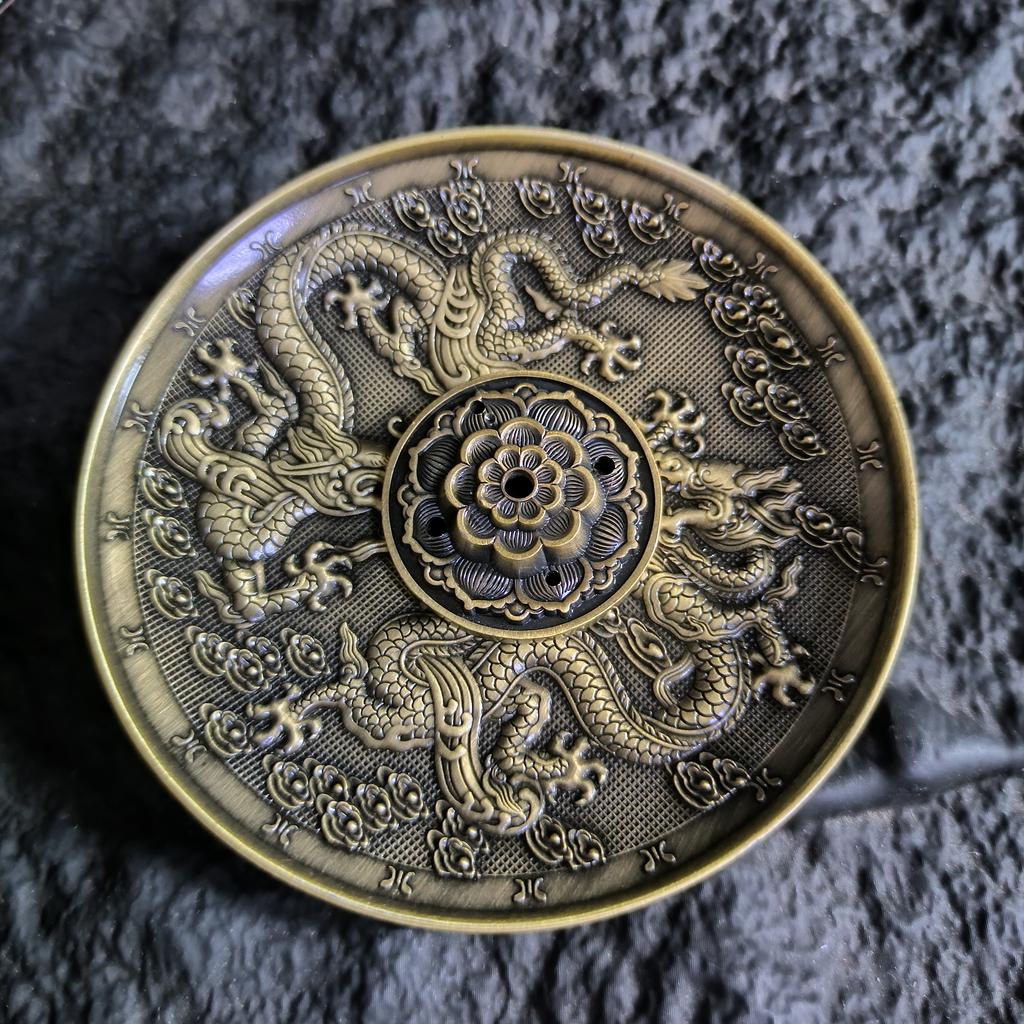 10cm Dragon and Phoenix Sandalwood Incense Burner Metal Incense Sticks Holders Can Use for Ashtray Plate Cup Base Home Decor