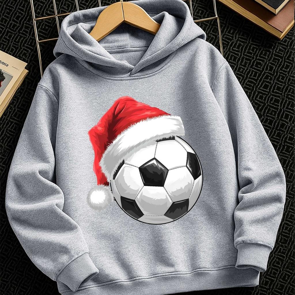 Christmas Hat Football Autumn Winter Boys' Fashion Casual Hoodie Trendy Sports Print Outdoor