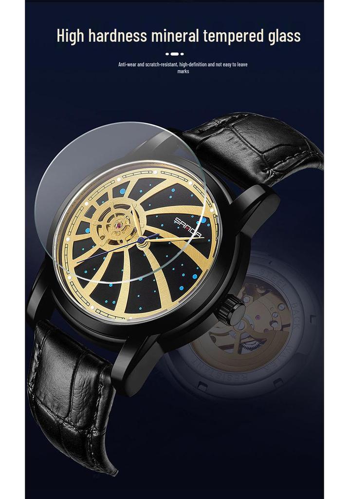 SANDA Men's Automatic Skeleton Watch with Starry Sky Dial, Luminous, Waterproof