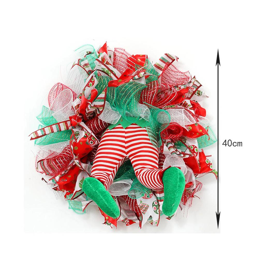 2024 New Years Elf Legs Figure Christmas Tree Decor for Wall Garland 40cm Christmas Wreaths with Plush Elf Legs Xmas Door Wreath