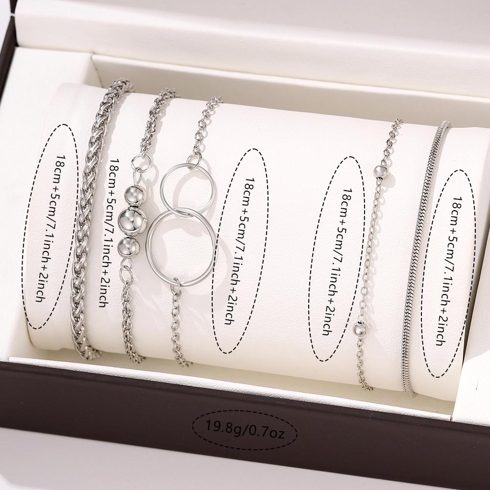 5 Piece Set Women Geometric Chains Metal Beaded Bracelets Interlocking Bracelets Fashionable High-end And Versatile Accessories