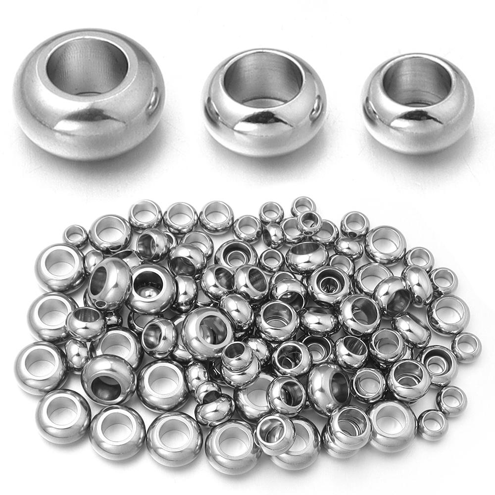 20pcs Stainless Steel Big Hole Beads Round Loose Spacer Beads For Jewelry Making DIY Bracelets Necklace Accessories Wholesale