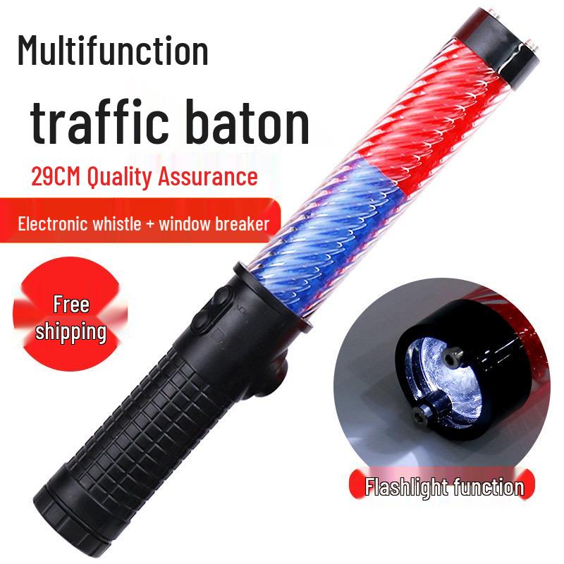 Rechargeable LED Traffic Baton with Emergency Whistle and Flashing Strobe
