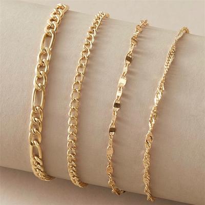 Popular Foot Jewelry, Fashionable and Simple Chain Anklet 4-piece Set, Metal Alloy Anklet