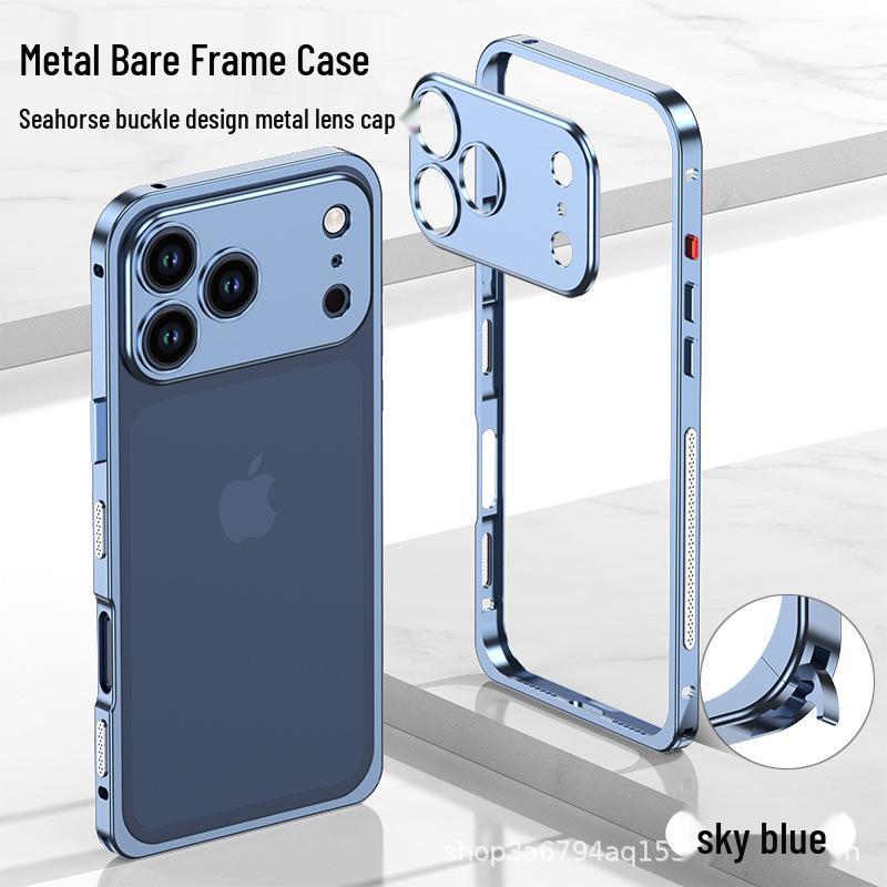 Seahorse Buckle Metal Frame Case for iPhone 14/15/16/17 Pro/Pro Max iPhone 14 Plus небесно-голубой