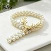 Light Luxury Curtain Decor Deer Head Tieback, Faux Pearl Beaded Stretch Holder, Decorative Holders Adjustable Holdback for Bedroom Living Room Window