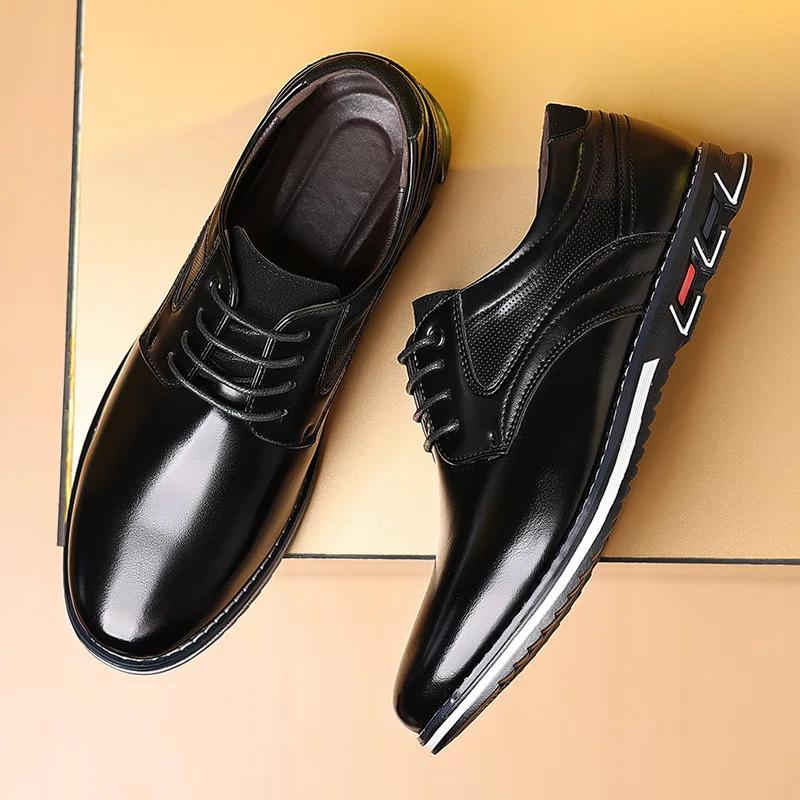 Men's PLUS SIZE PU Leather Solid Casual Shoes Wear-resistant Non Slip Lace-up Dress Shoes Men's Office Daily Footwear