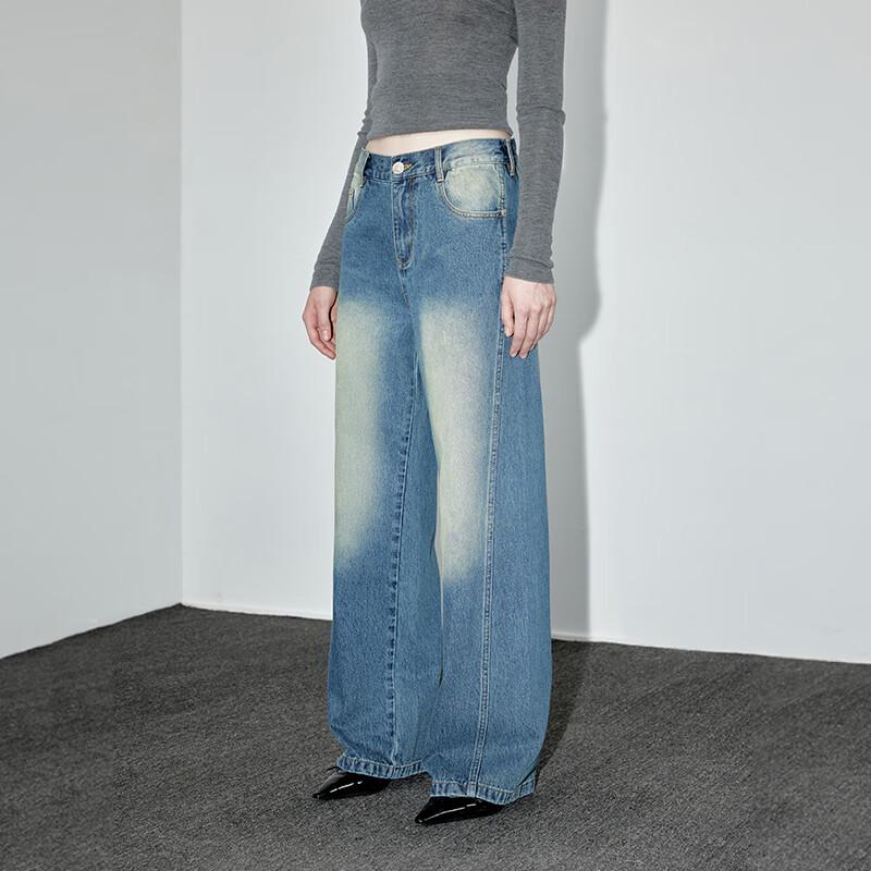 GREEN BELT American Retro Washed Denim Wide-Leg Jeans