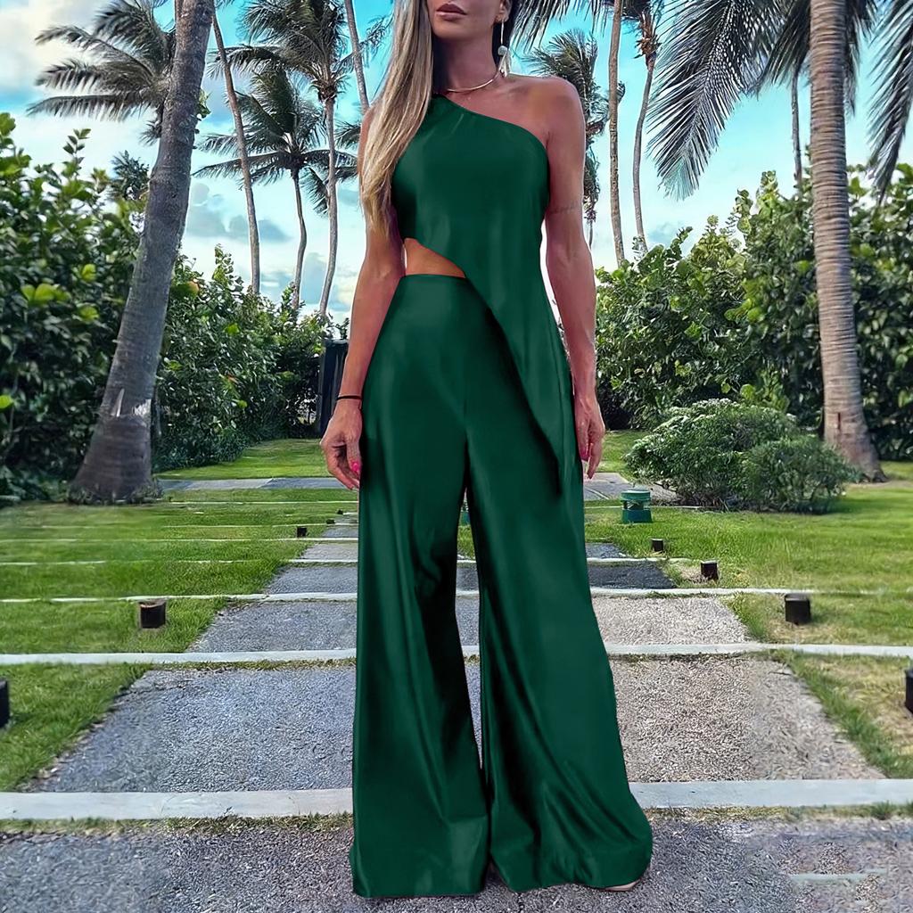 Damen Farbe Lässiges Oberteil und Hose Mode Zweiteiliges Set