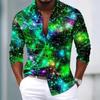 Men's Shining Pattern Printed Long Sleeve Shirts Casual Cardigan New Button Holiday Fashion Shirts