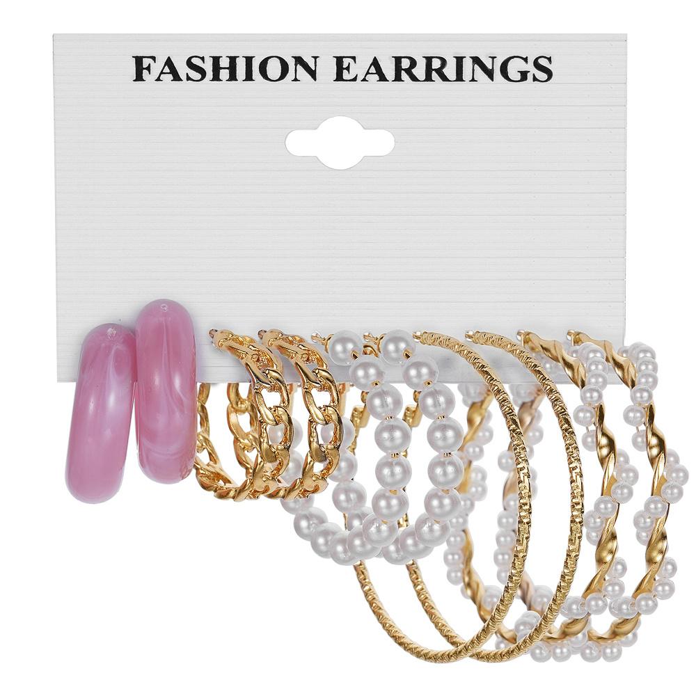 Vintage Elegant Geometric Hoop Earrings Set for Women Metal Resin Acrylic Jewelry Set Gift