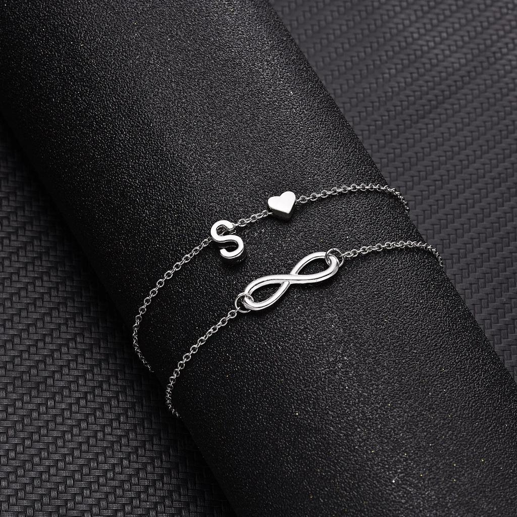 A-Z Letter Initial Anklet For Women Silver Color Initial Heart Anklet Bracelet Leg Chain Beach Party Travel Foot Jewelry