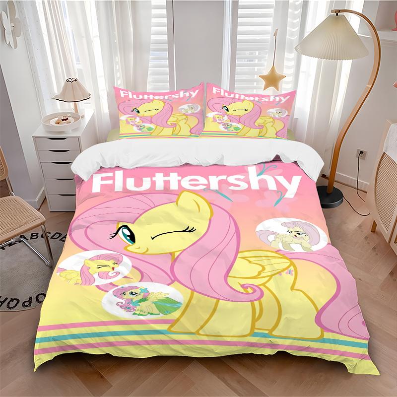 Fluttershy Yellow Pony Character Printed 3pcs Bedding Set Soft Microfiber 1 Duvet Cover And 2 Pillowcases Home Bedroom Decor Xmas Gift Q1719