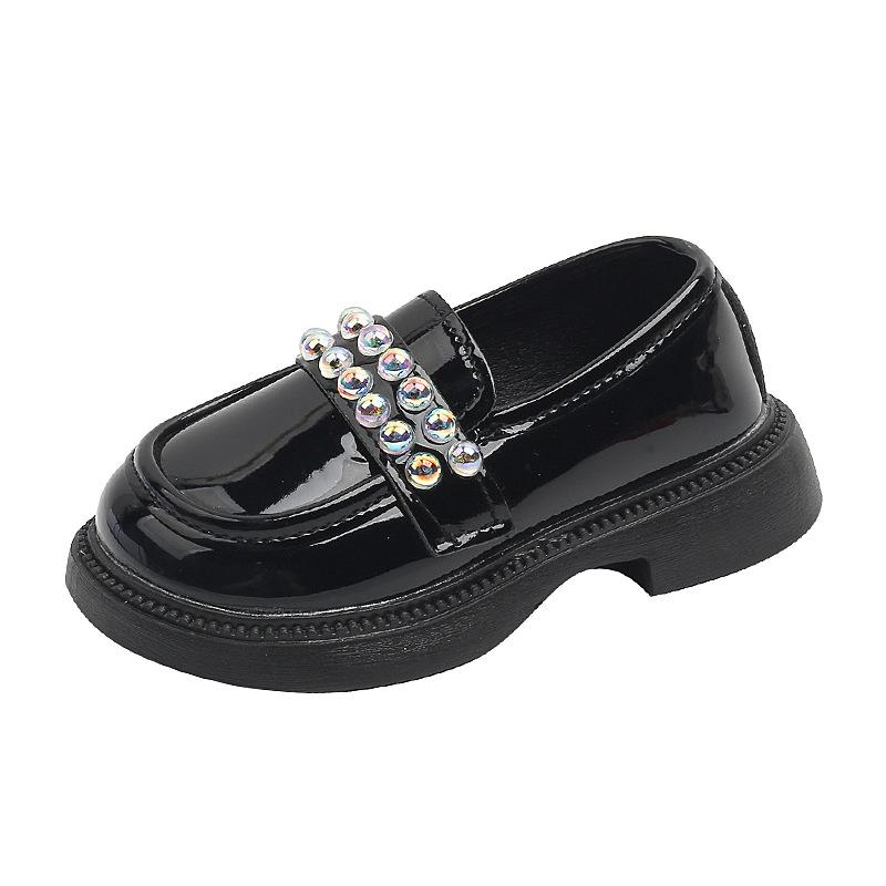 Girls PU Leather Shoes for Party Wedding Beaded Kids Princess Loafers Shoes with Pearl Slip-on Children Performance Shoes I07214