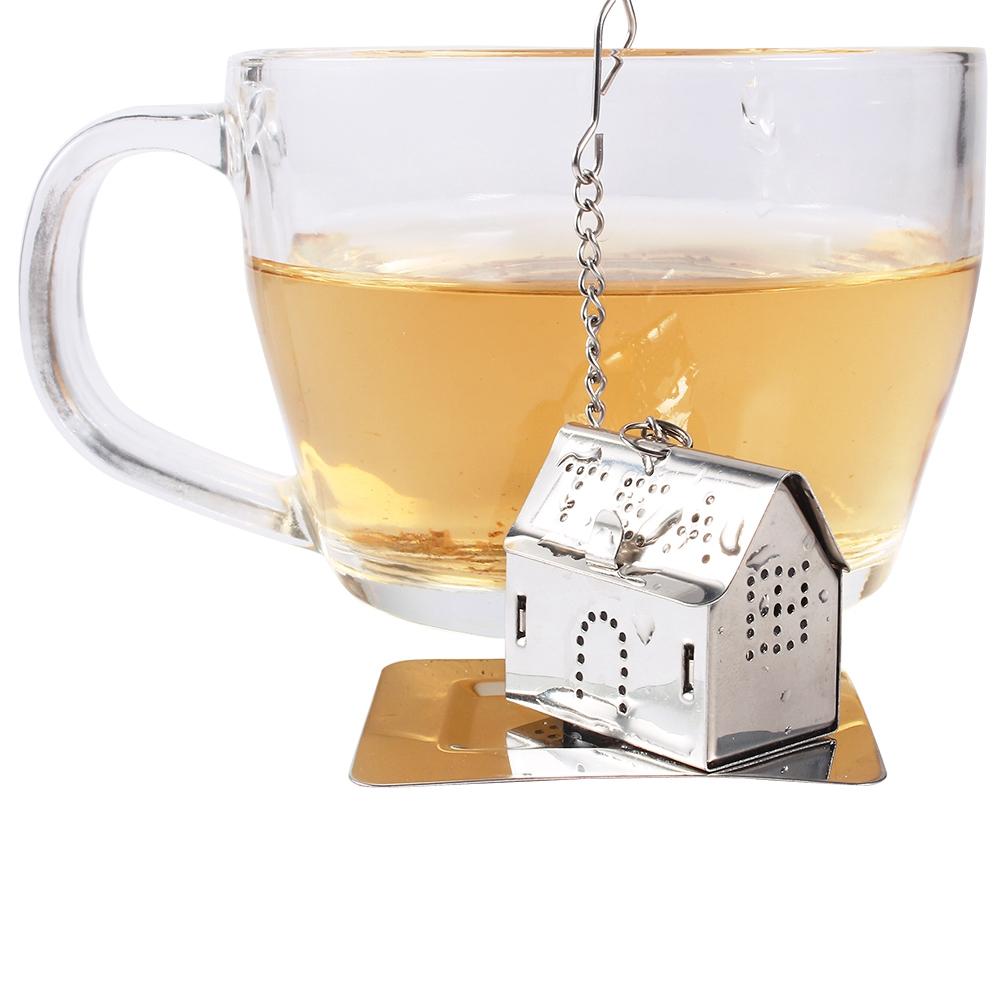 T Infuser, Stainless Steel House Shape T Strainer Filter Diffuser for Loose Lf T, Coffee Bns, Soup Ssoning with Drip Tray