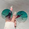 Rimless Sunglasses Polygon Fashion Popular Women Shades Big Frame Round Glasses for Female Gradient Eyeglasses UV Eyewear