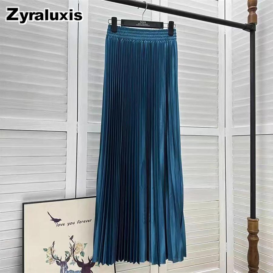 Neuer High Waist Rüschen-Halbrock Damen Fließender Elastischer Bund Vielseitig Schlankmachend Elegant Einfarbig Langes Kleid